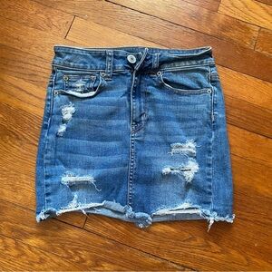 American Eagle Outfitters Blue Denim Distressed Mini Skirt